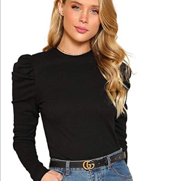 Tops - New! Black Puff Sleeve Rose Printed Tee Shirt